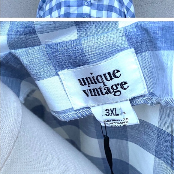 UNIQUE VINTAGE dress plaid Blue Gingham Alexis Swing Dress belted POCKET 3X 3XL - Picture 4 of 11